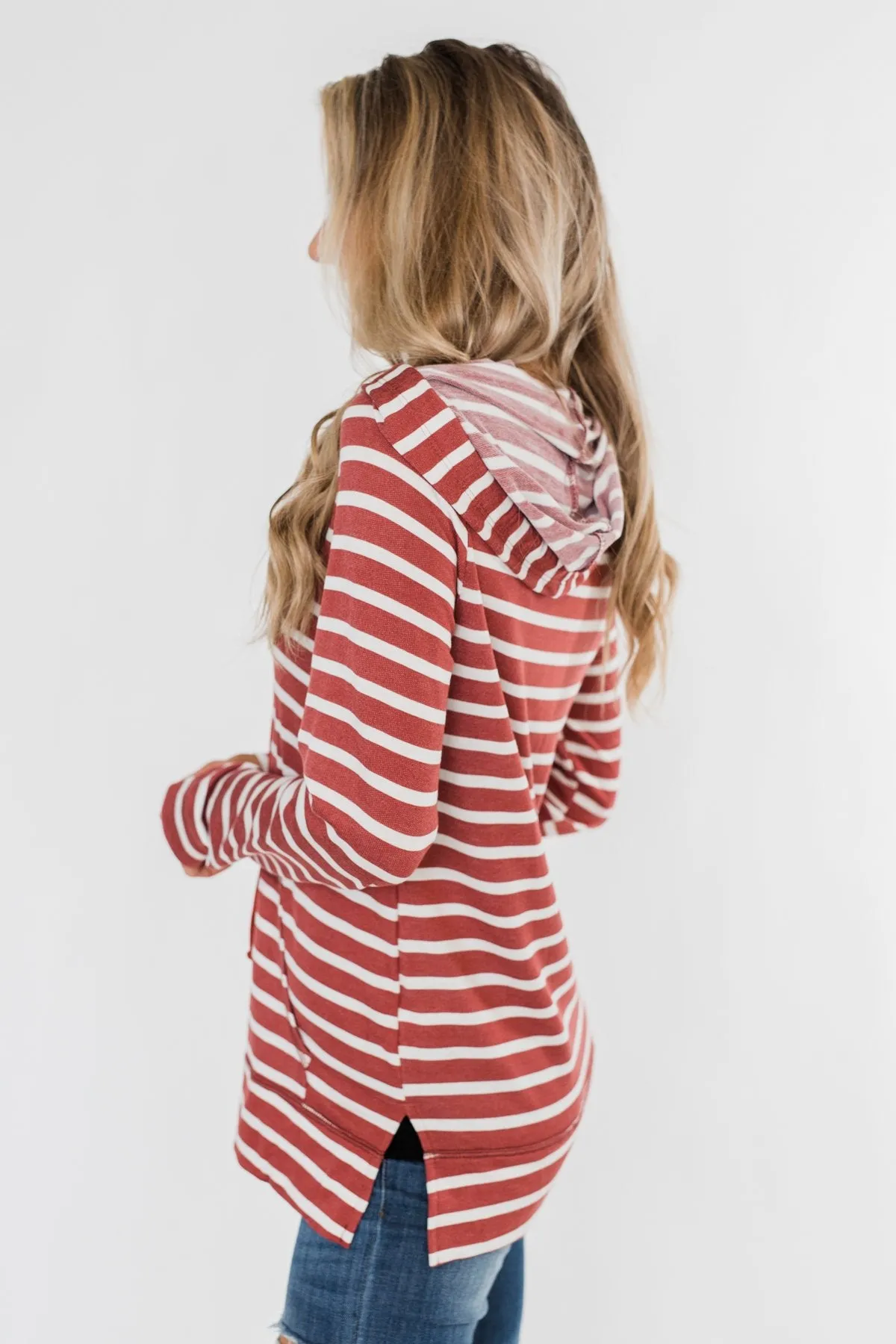 A Sure Thing Striped Tunic Hoodie- Rust & Ivory