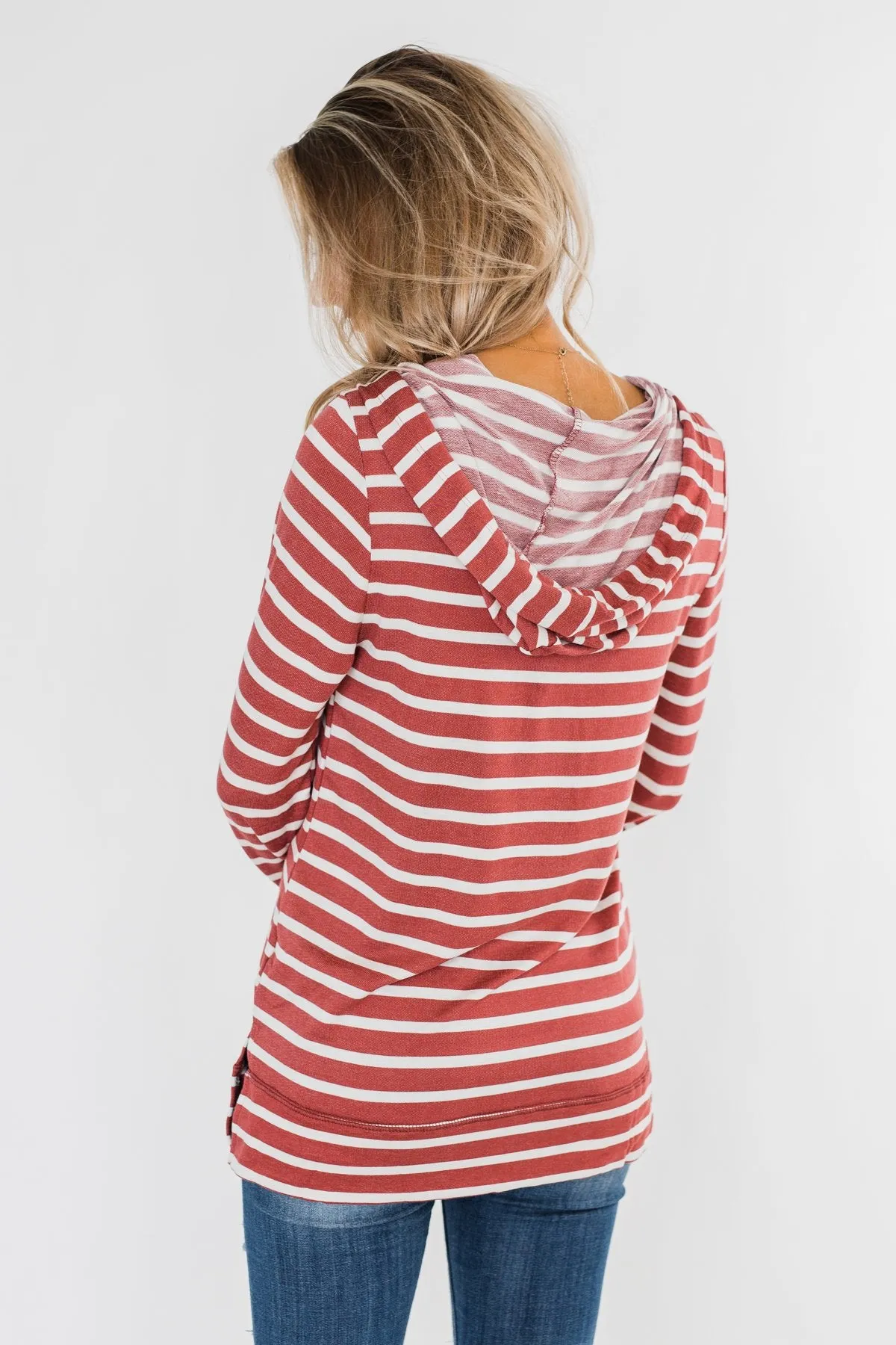 A Sure Thing Striped Tunic Hoodie- Rust & Ivory