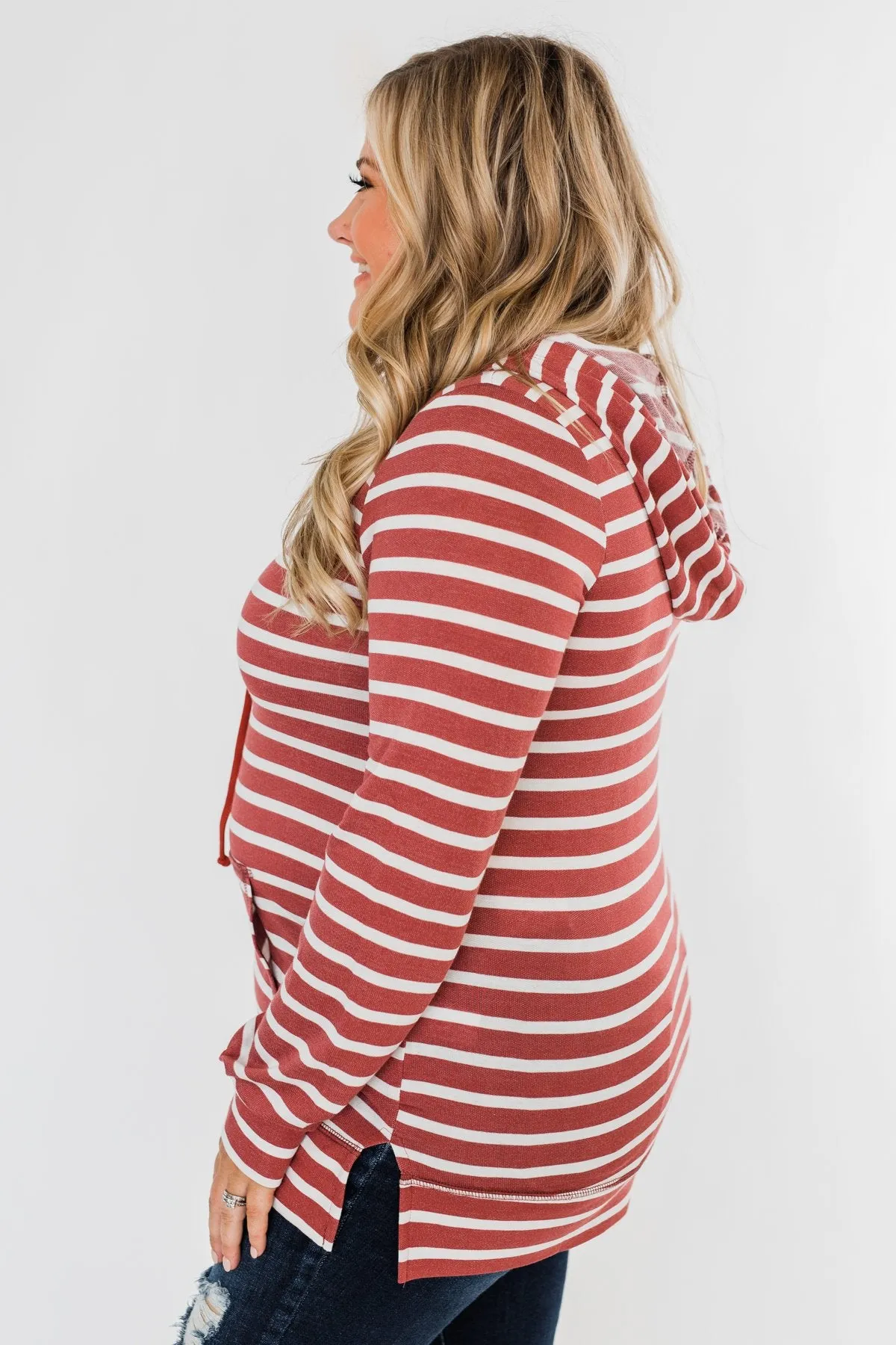 A Sure Thing Striped Tunic Hoodie- Rust & Ivory