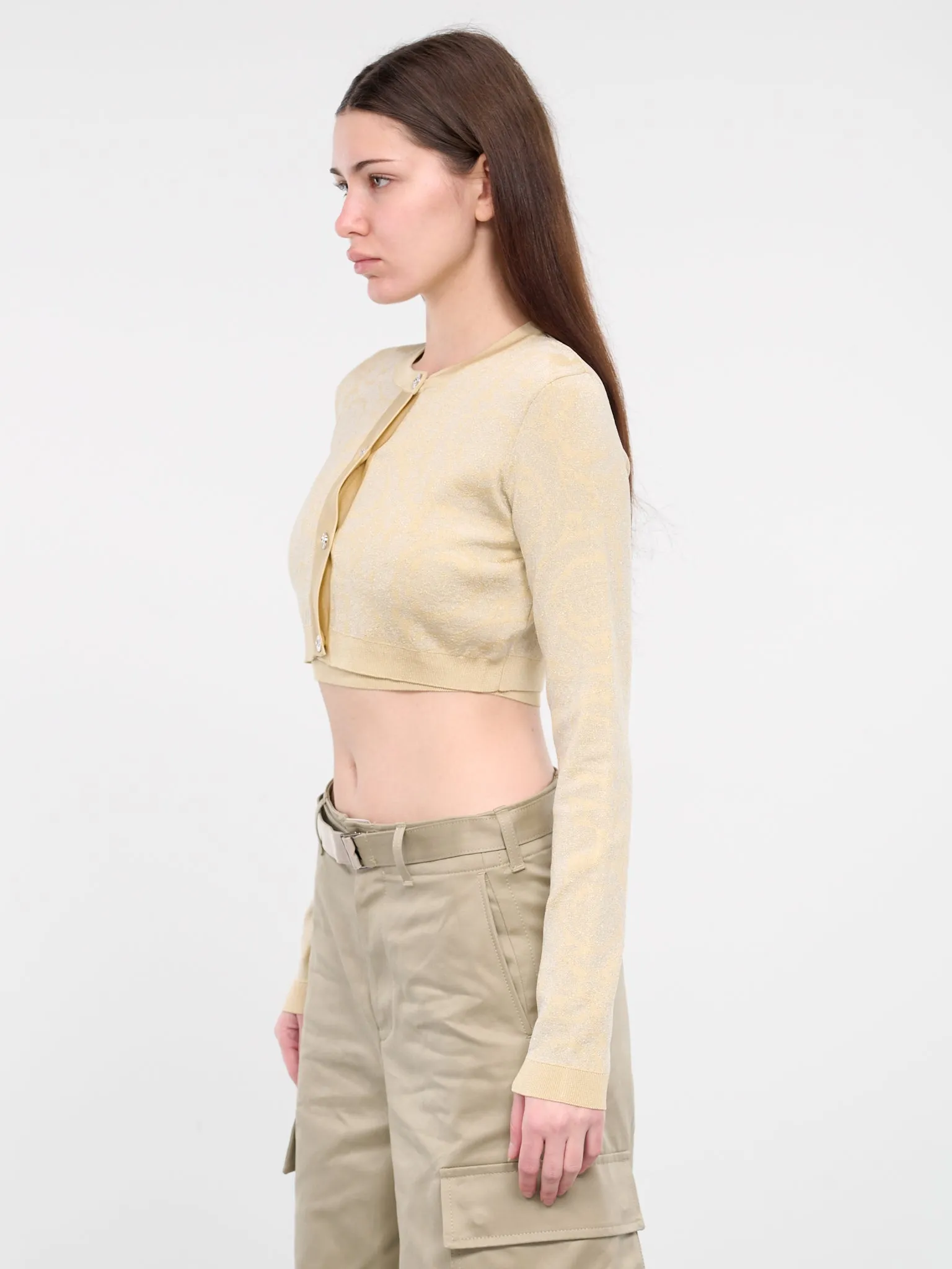 Barocco Lurex Crop Knit Cardigan (1011020-1KD70-BEIGE)