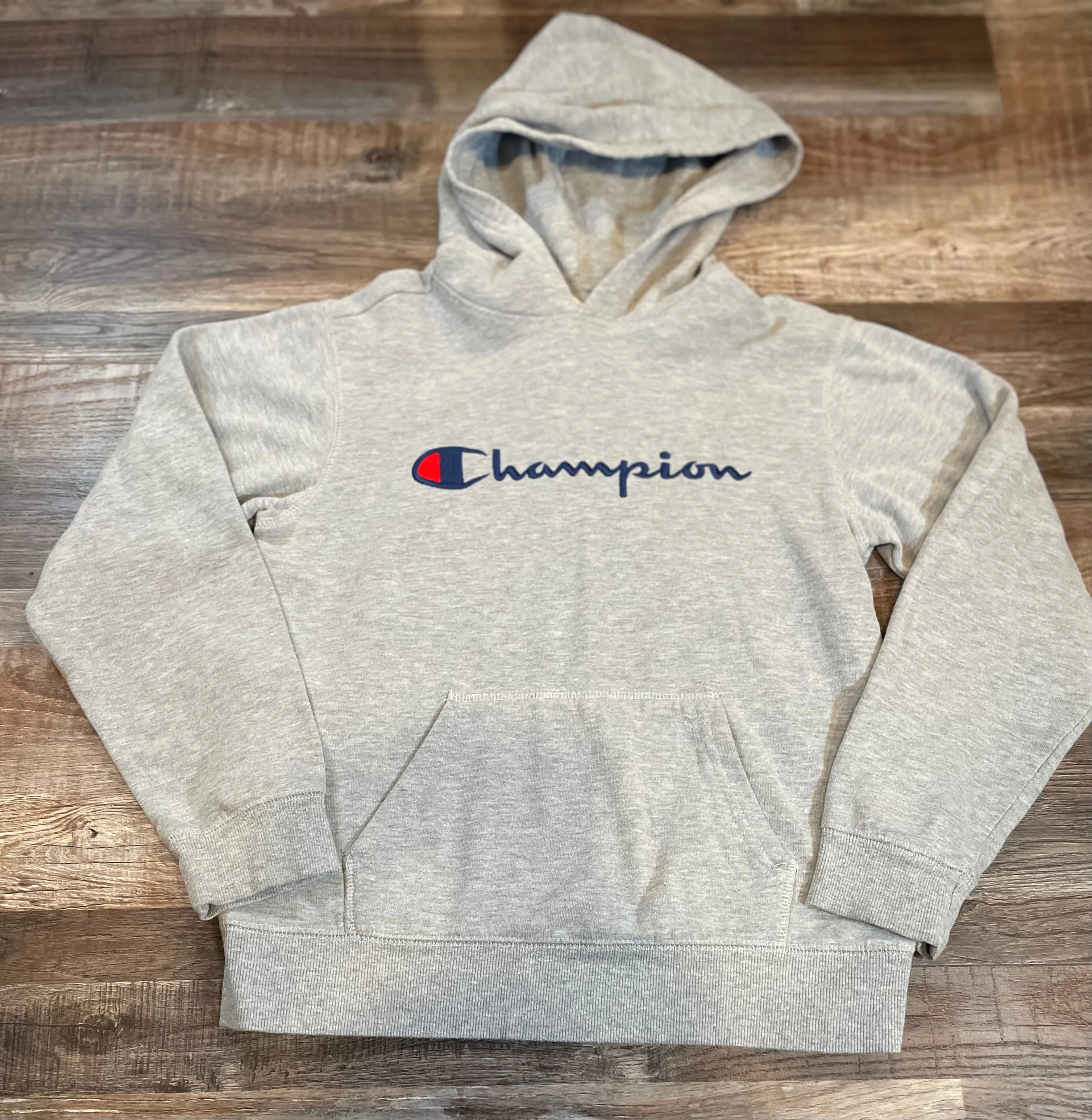 Champion Grey Sweatshirt with Blue Logo and Hood Boys Youth Size Large