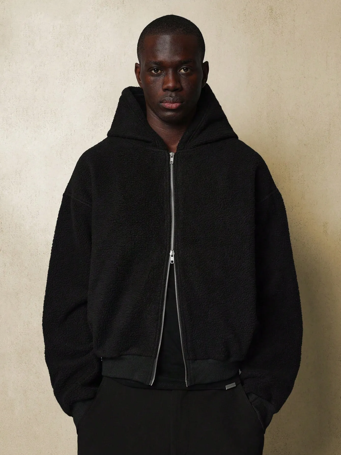 Crop Fit Borg Zip-Up Essential Hoodie