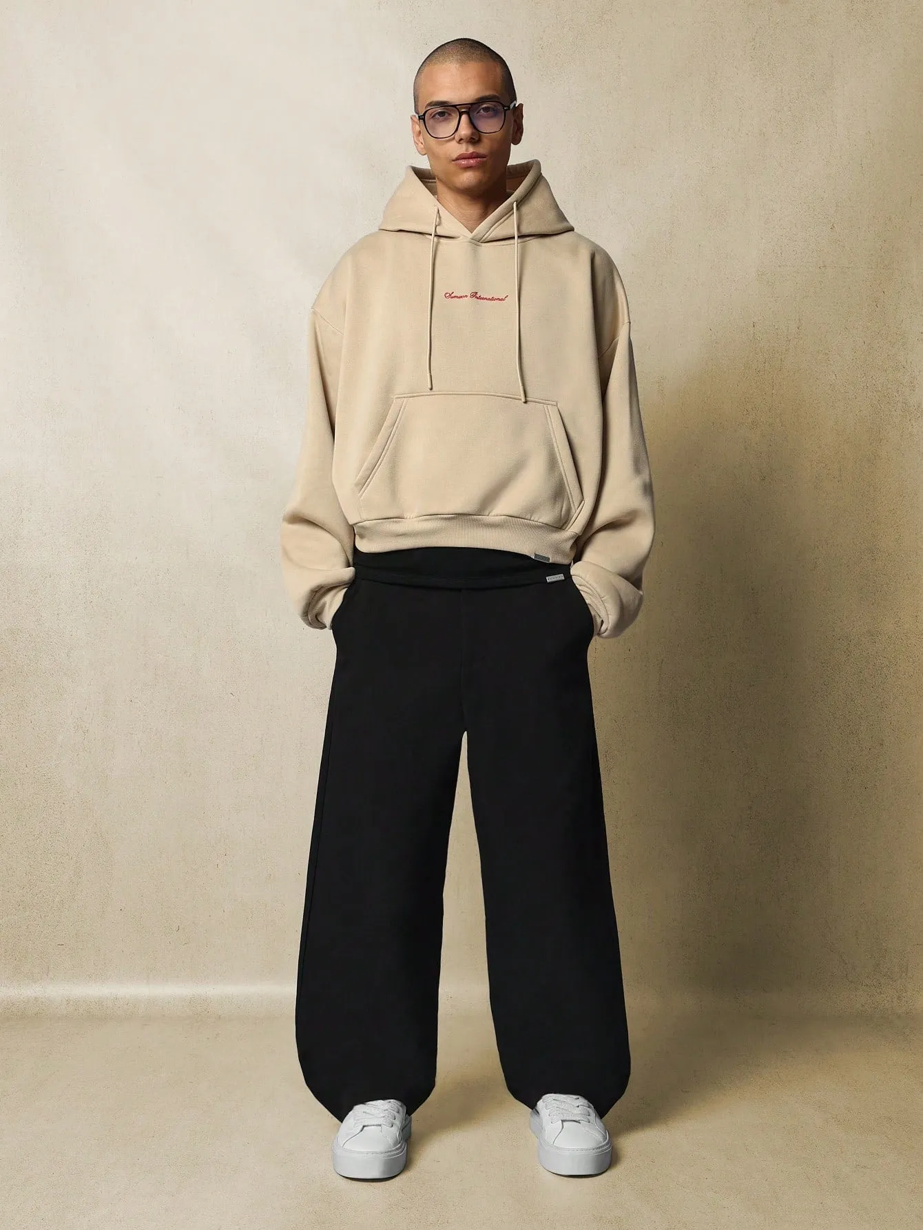 Crop Overhead Hoodie With Embroidery