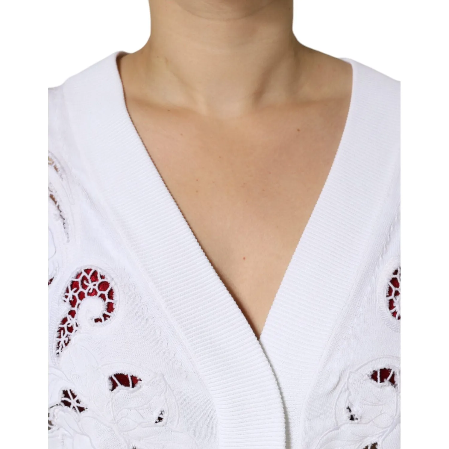 Dolce & Gabbana White Viscose Floral Cut Out Cardigan Sweater