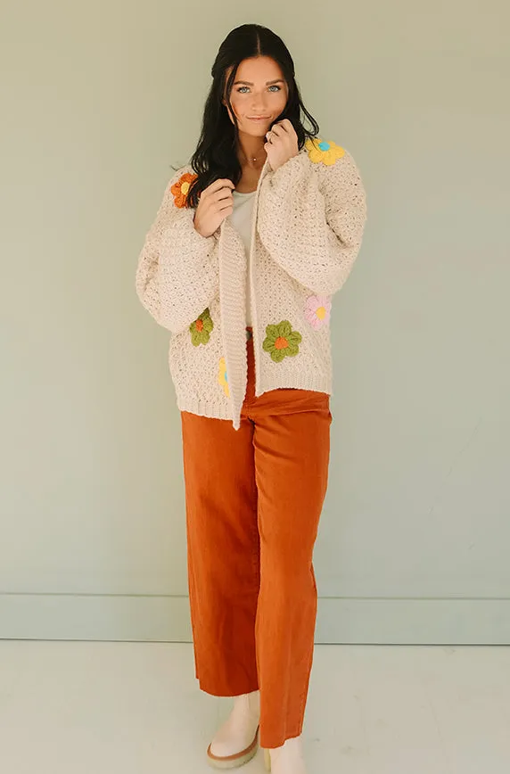 Floral Daisy Wish Oatmeal Cardigan - FINAL SALE - Final Few