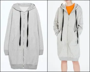 Gray Long Sweatshirt Overlong Oversized Essential Hoodie