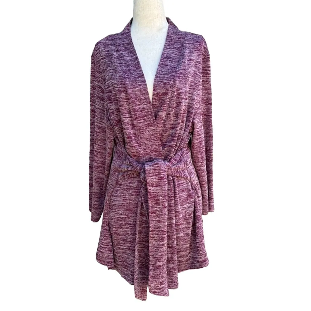 H By Halston Women's Heathered Purple Long Sleeve Tie Waist Belted Cardigan - 1X