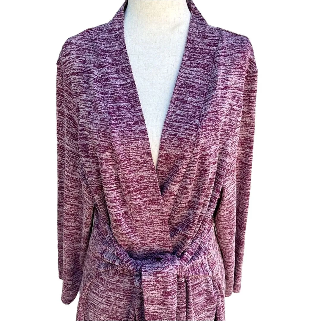 H By Halston Women's Heathered Purple Long Sleeve Tie Waist Belted Cardigan - 1X