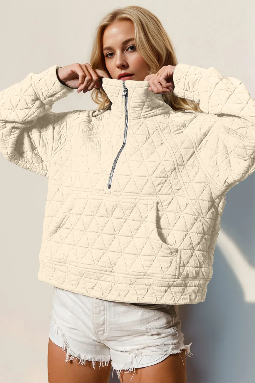 Jasmine Half Zip Quilted Sweatshirt with Pocket