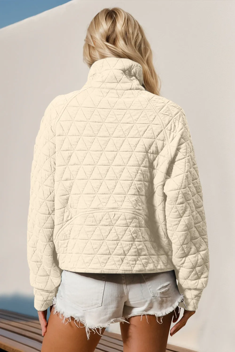 Jasmine Half Zip Quilted Sweatshirt with Pocket