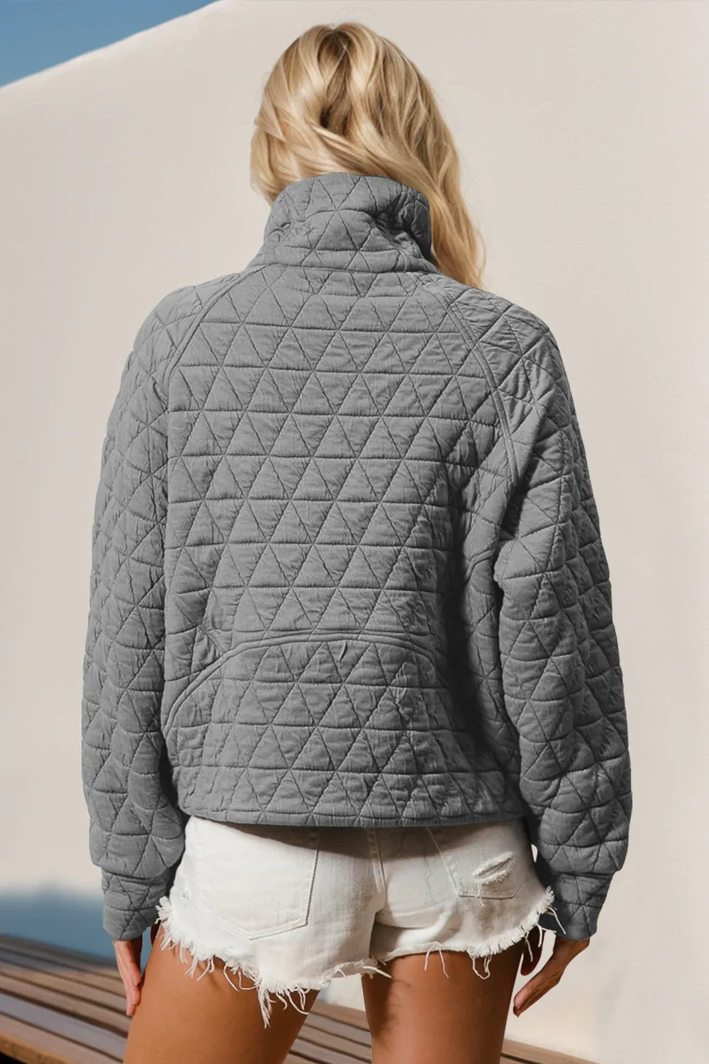 Jasmine Half Zip Quilted Sweatshirt with Pocket