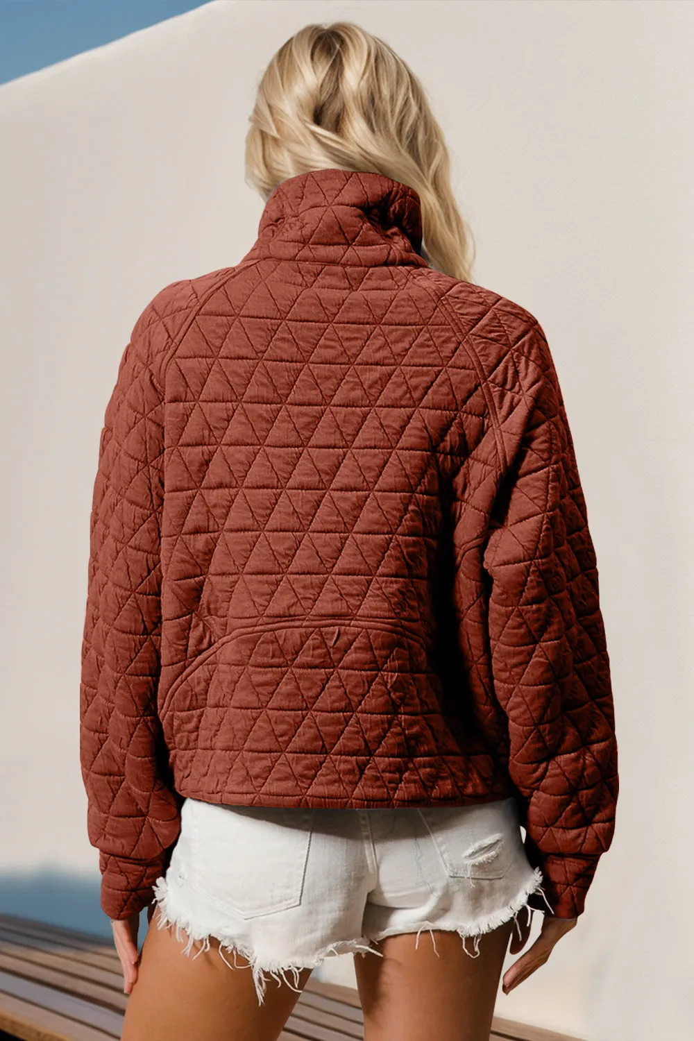 Jasmine Half Zip Quilted Sweatshirt with Pocket