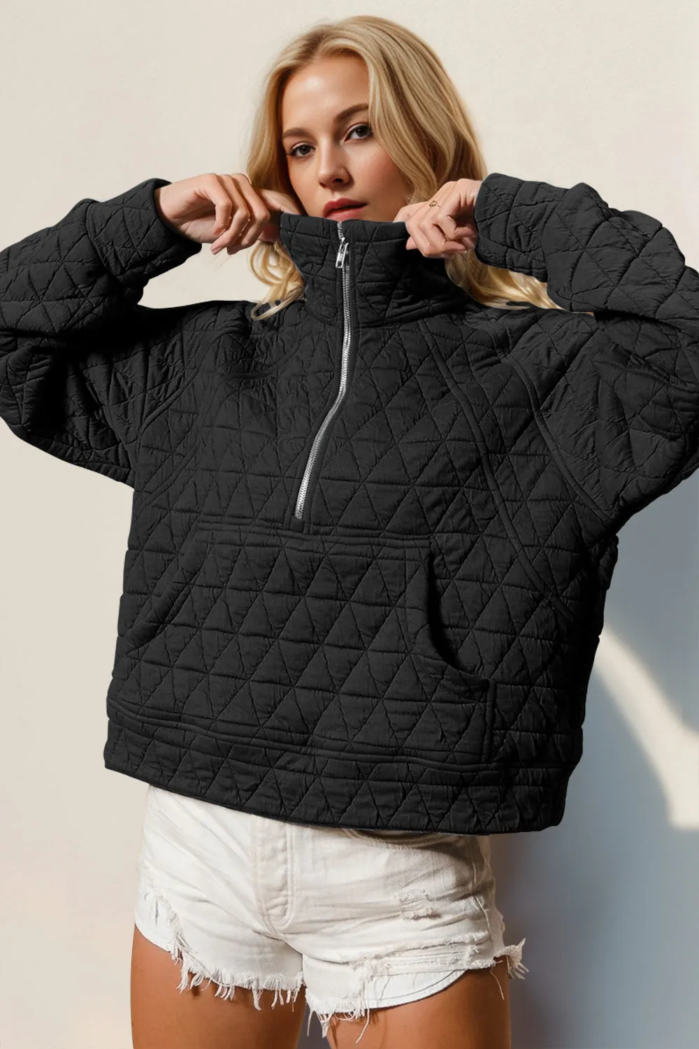 Jasmine Half Zip Quilted Sweatshirt with Pocket