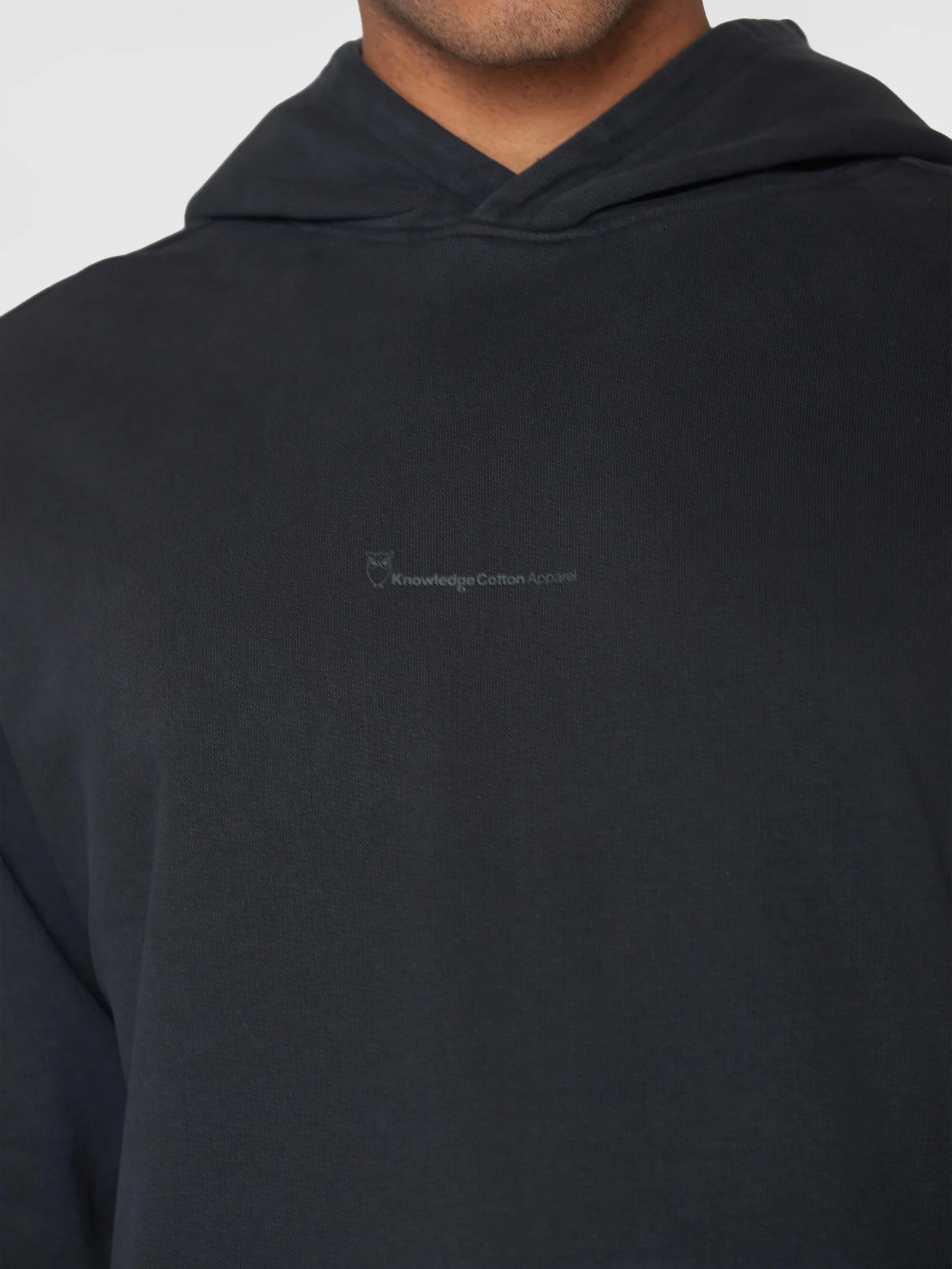 Loose fit hood sweat with logo chest print - GOTS/Vegan - Black Jet