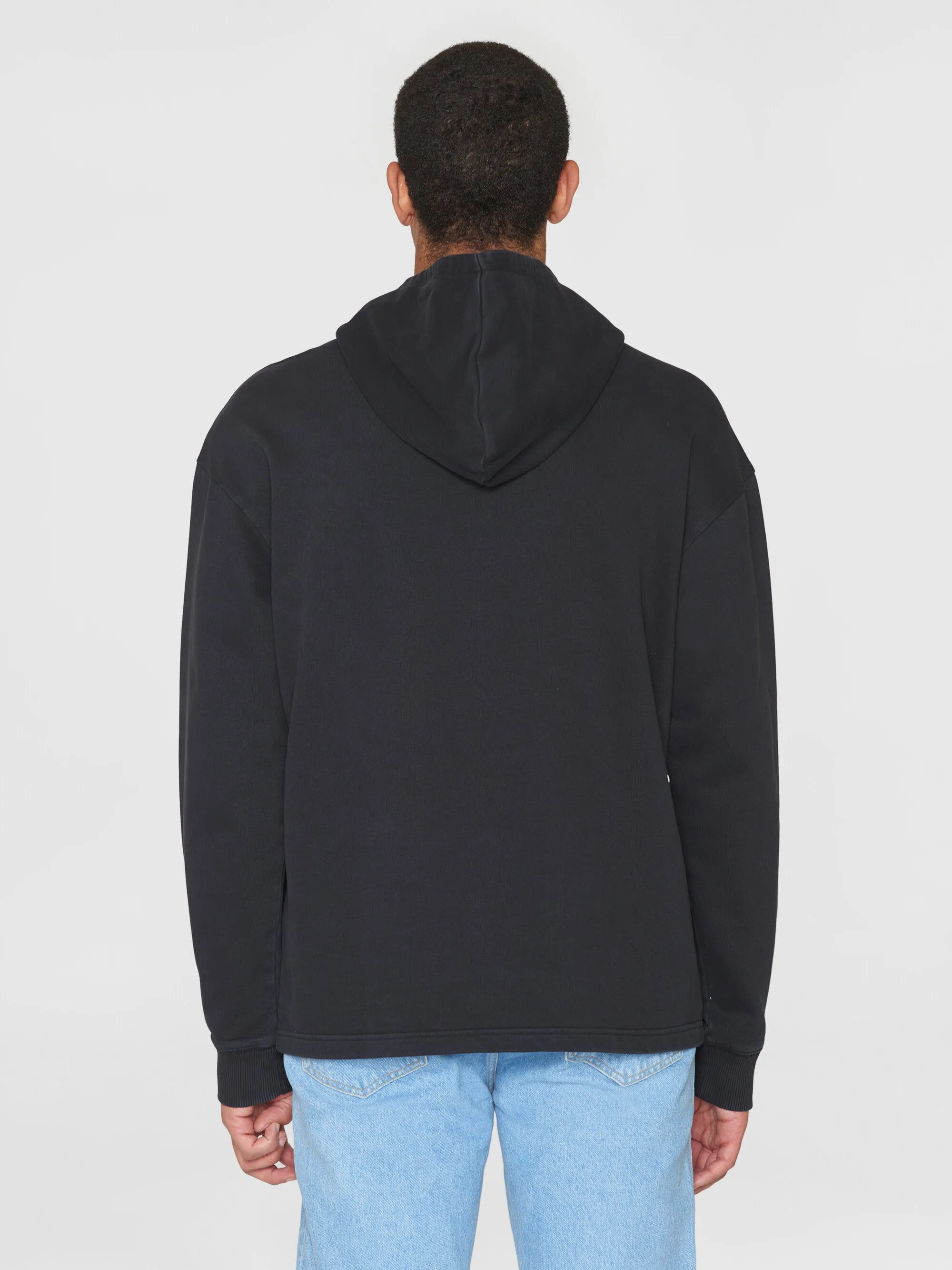 Loose fit hood sweat with logo chest print - GOTS/Vegan - Black Jet