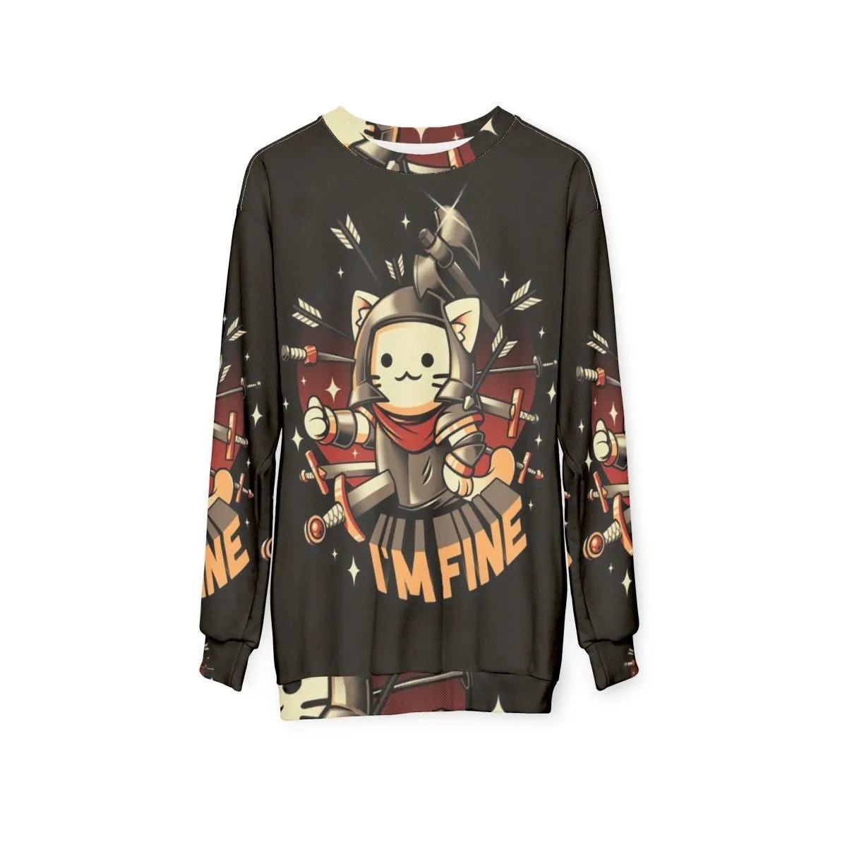 "I'm Fine Cat Sweatshirt - Medieval Knight Inspired Cute Kawaii Apparel"