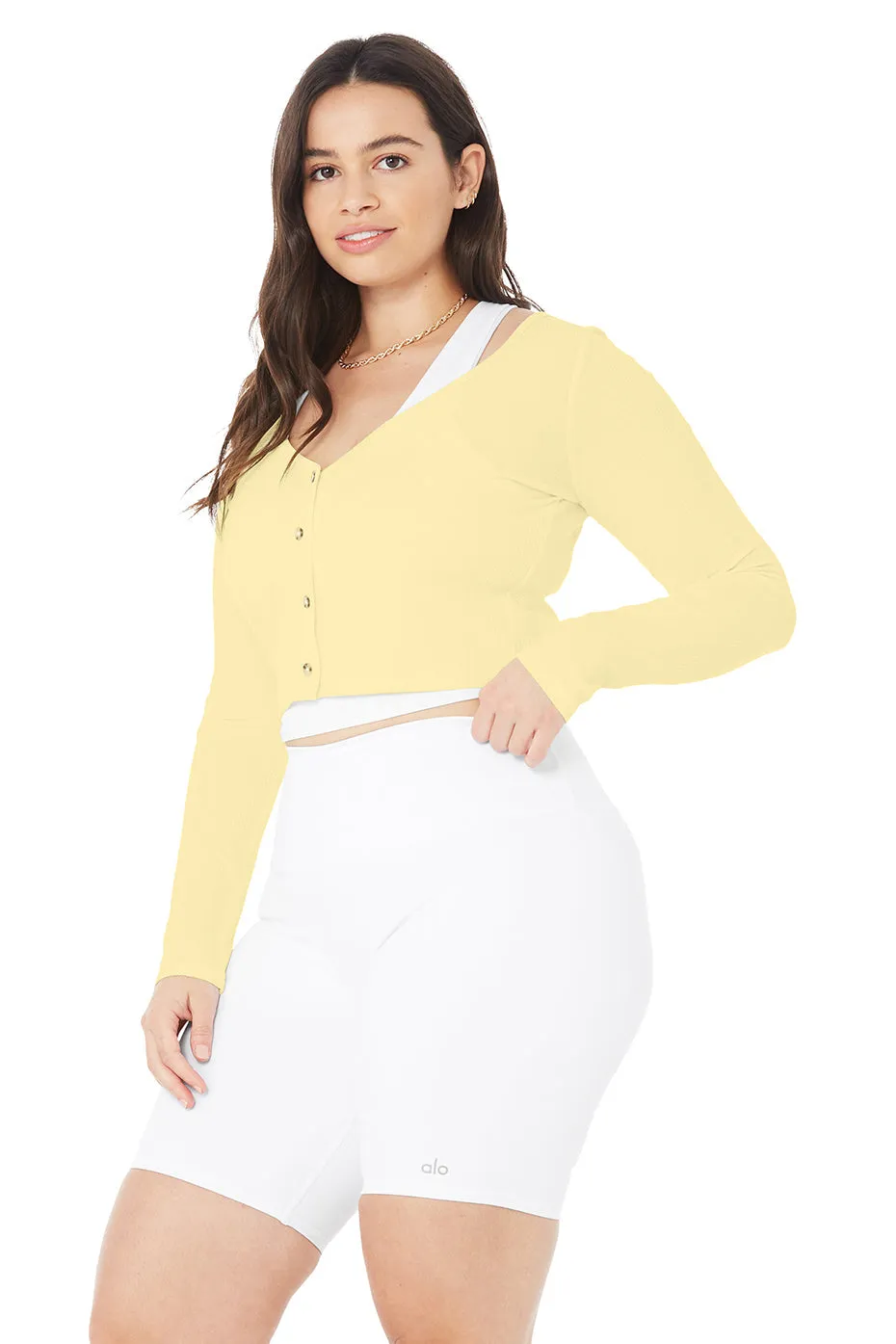 Ribbed Cropped Whisper Cardigan - Buttercup