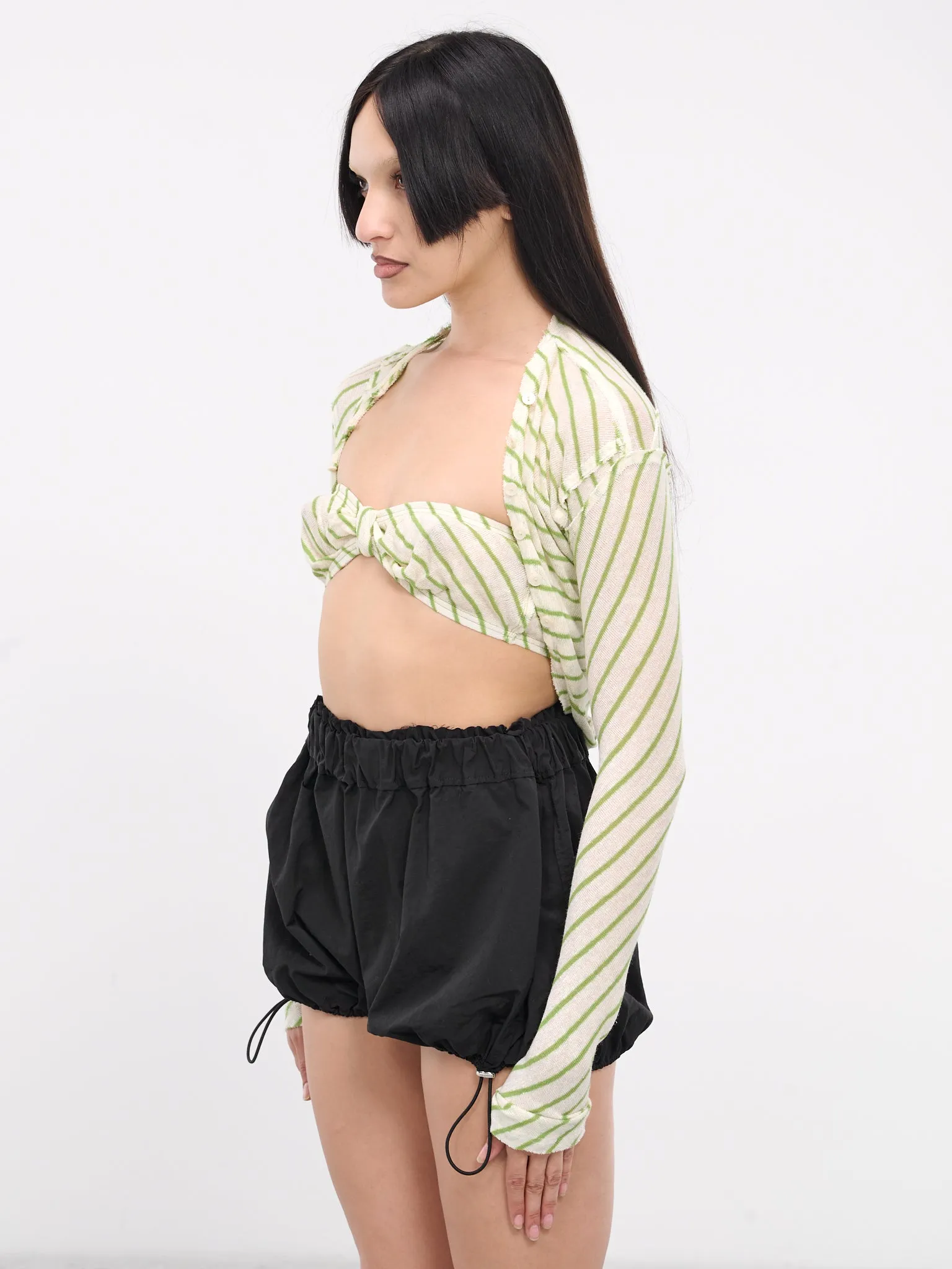 Striper Bolero Cardigan (BOLERO-GREEN-WHITE-STRIPE)