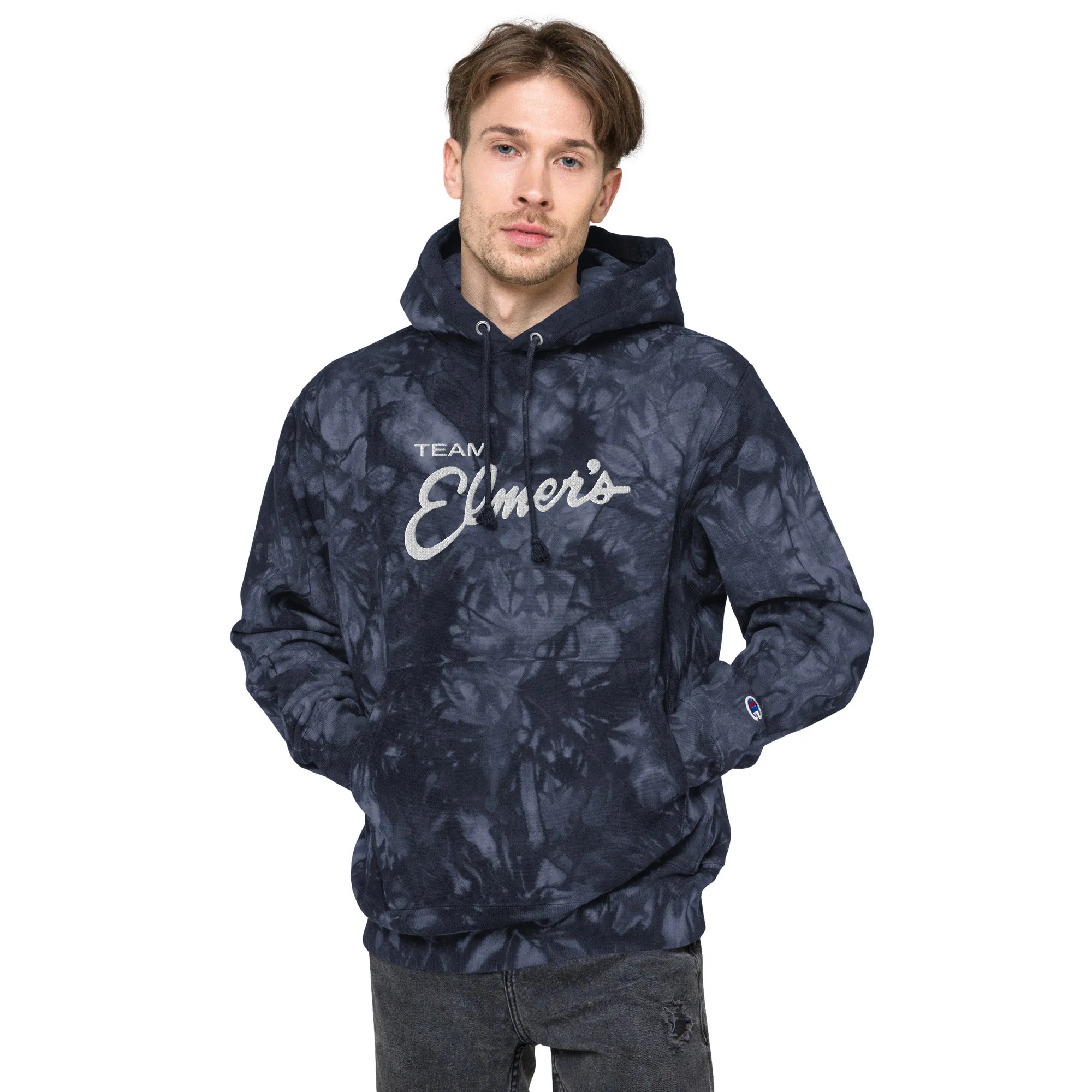 Team Elmer's Embroidered Unisex Tie-Dye Champion Heavy Weight Hoodie