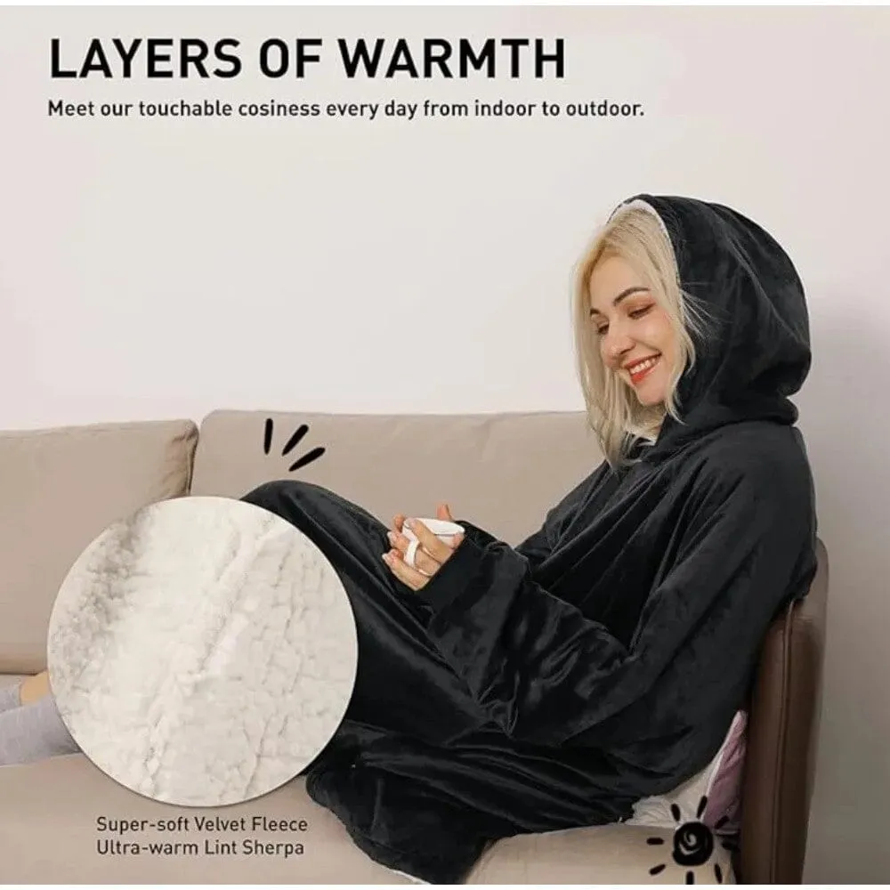 Unisex Sherpa Lined Wearable Hooded Blanket