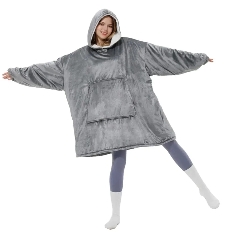 Unisex Sherpa Lined Wearable Hooded Blanket