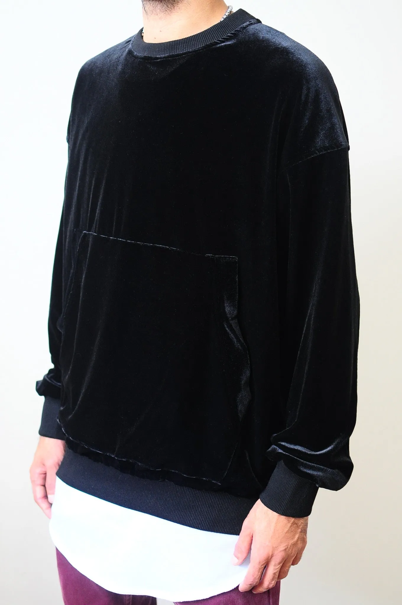 Velvet Raw Edge Velvet 80's Sweater Oversized Fit Dropped Shoulder