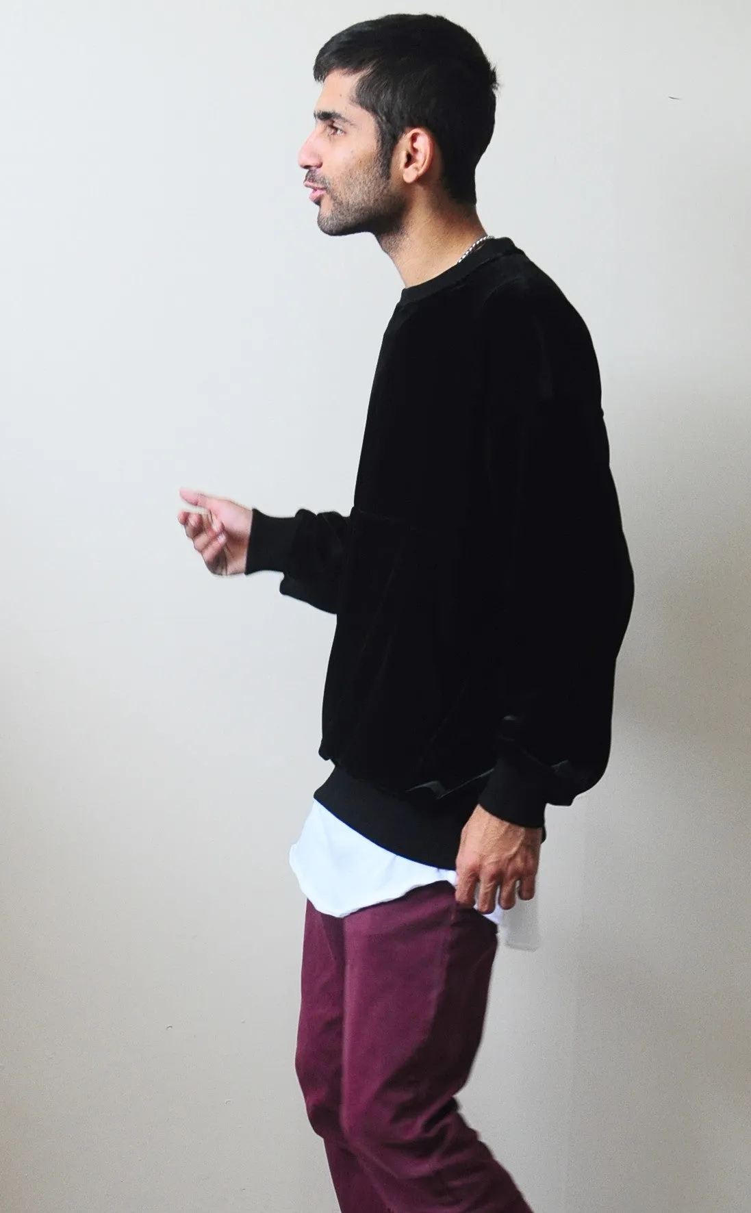 Velvet Raw Edge Velvet 80's Sweater Oversized Fit Dropped Shoulder